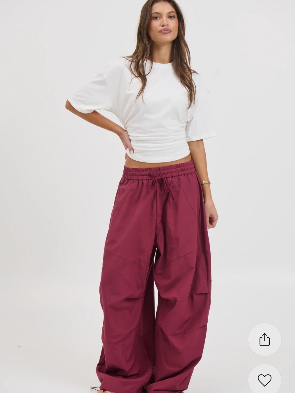 Bronze Snake Lavinia Women's Wide Leg Drawstring Pants in Wine - Picture 3 of 6